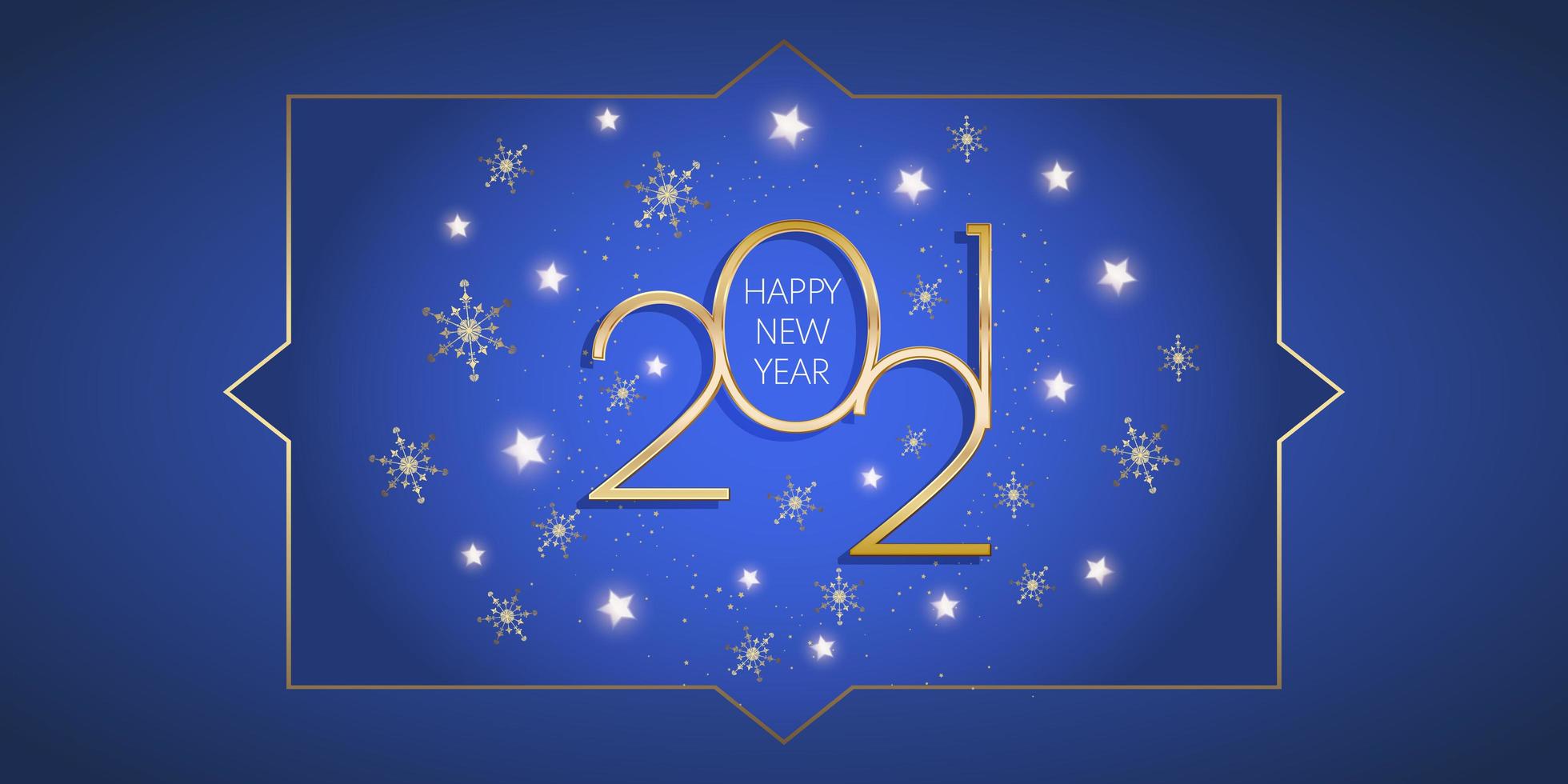 Decorative New Year banner with gold stars and snowflakes design vector