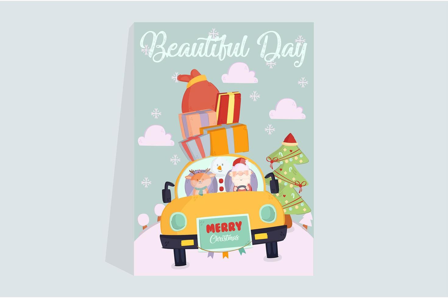 Santa Claus with Snowman and Deer Poster vector