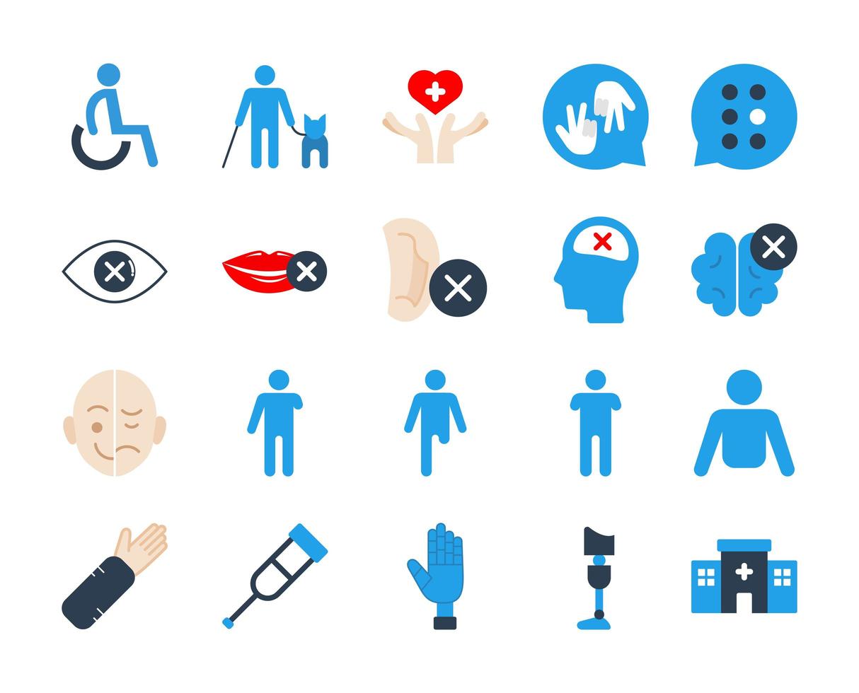 Disability flat icon set vector
