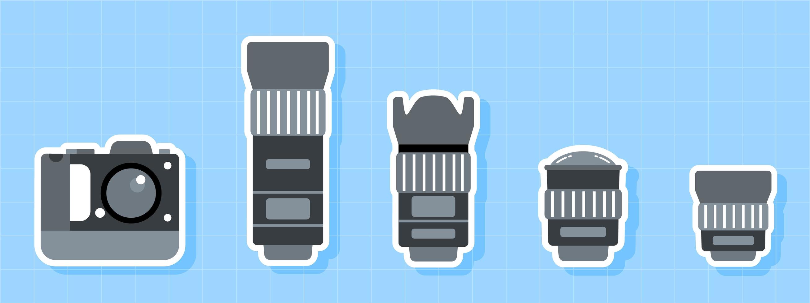 Camera and lens icon set vector