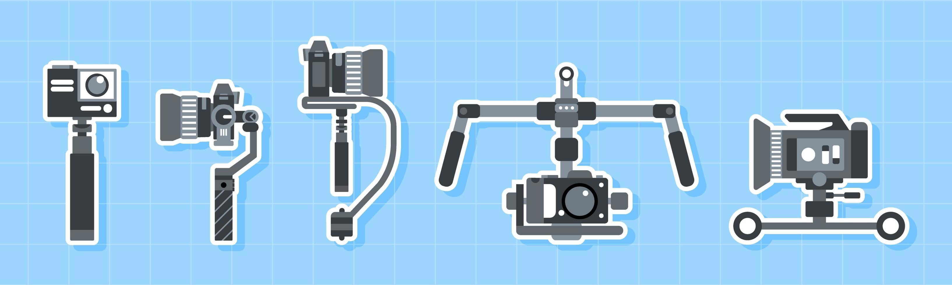 Handheld, steadicam, and camera stabilizer icon set vector