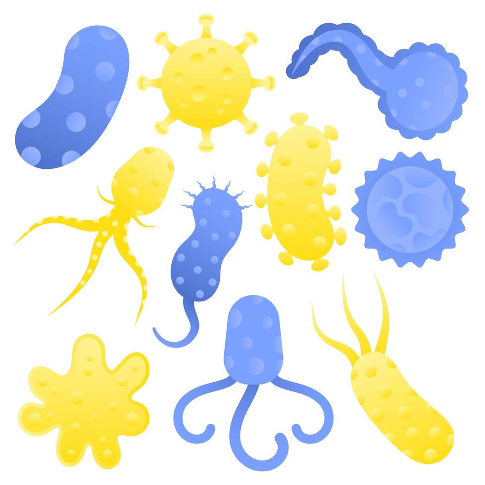 conjunto de iconos de virus y bacterias de dibujos animados vector