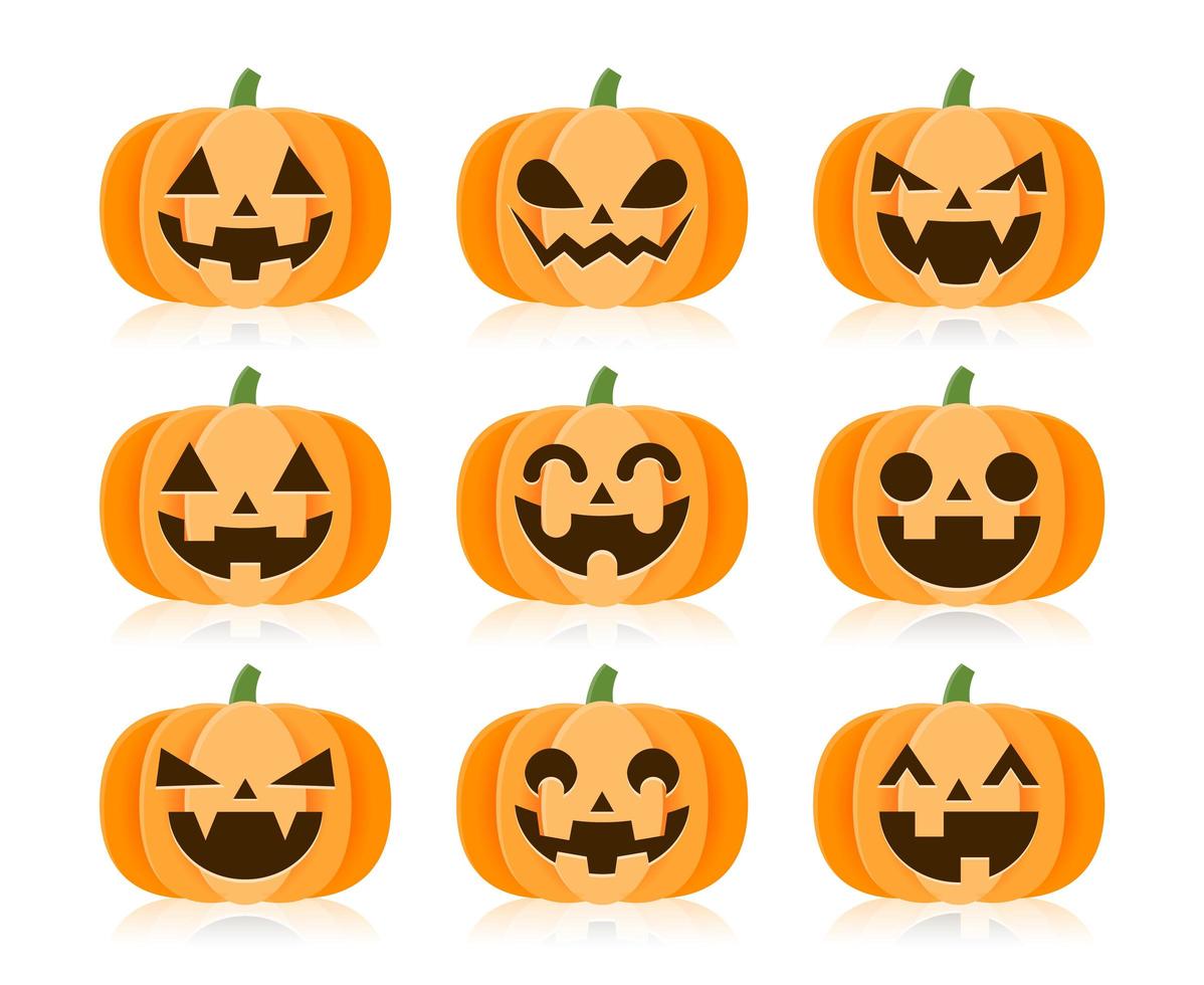 Set of Cartoon Halloween Pumpkins vector