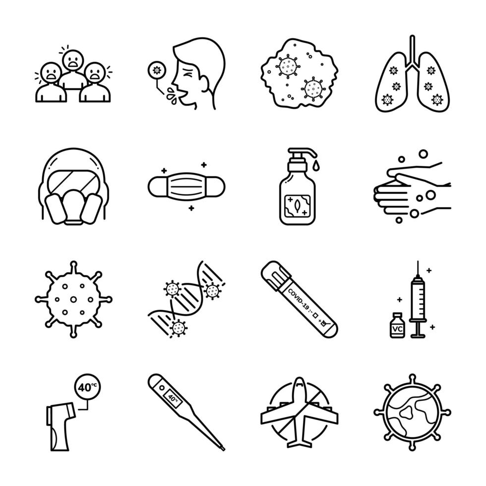 conjunto de iconos de línea de brote de coronavirus vector