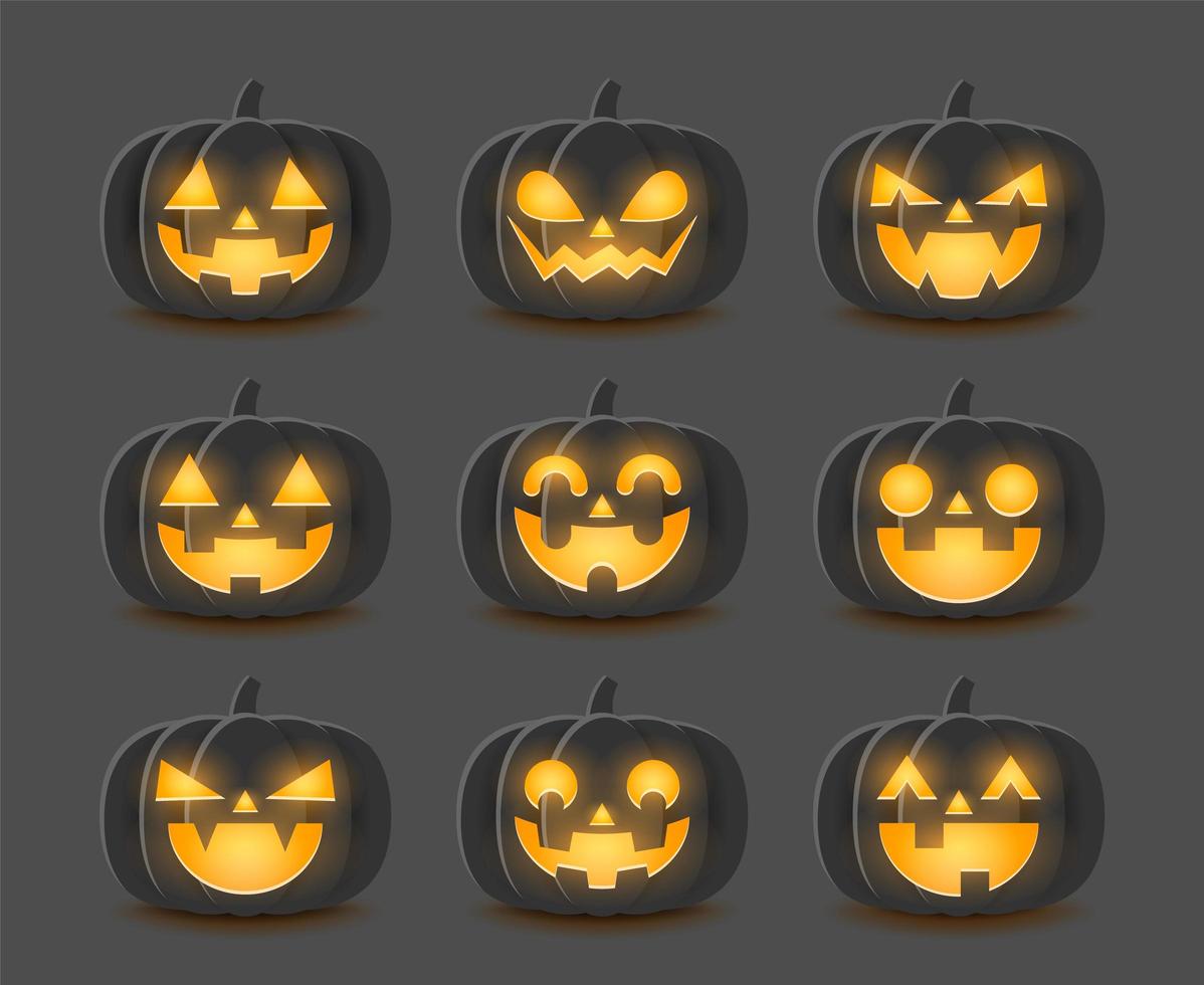 conjunto de calabazas de halloween de dibujos animados vector