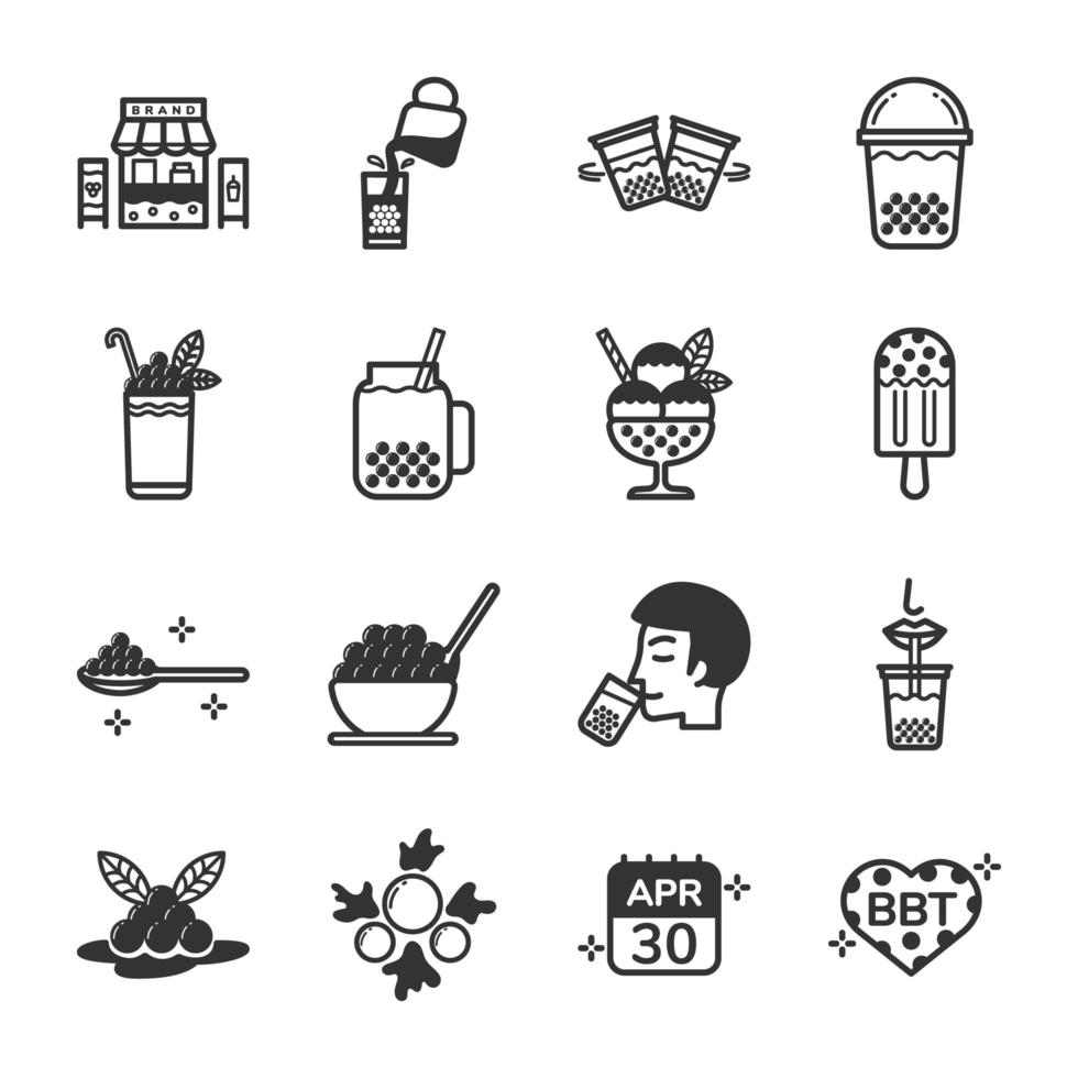 Bubble tea line icon set vector