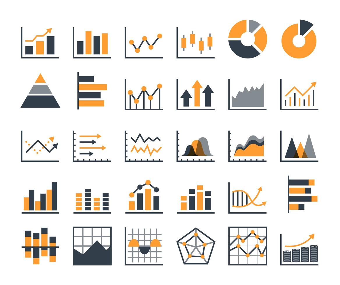 Modern graph and chart flat icon set with arrows up vector