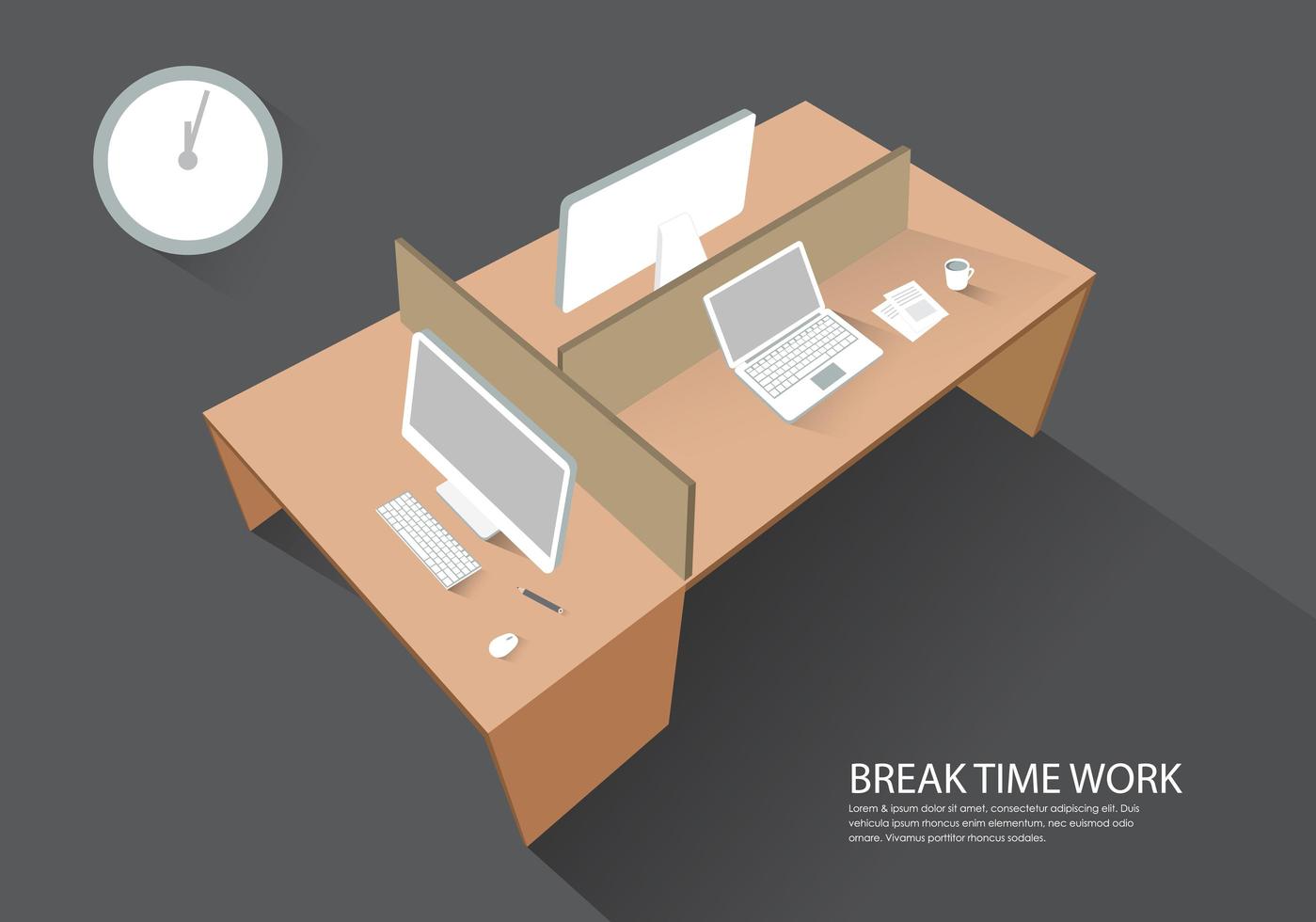 Workplace computer table perspective view modern vector illustration