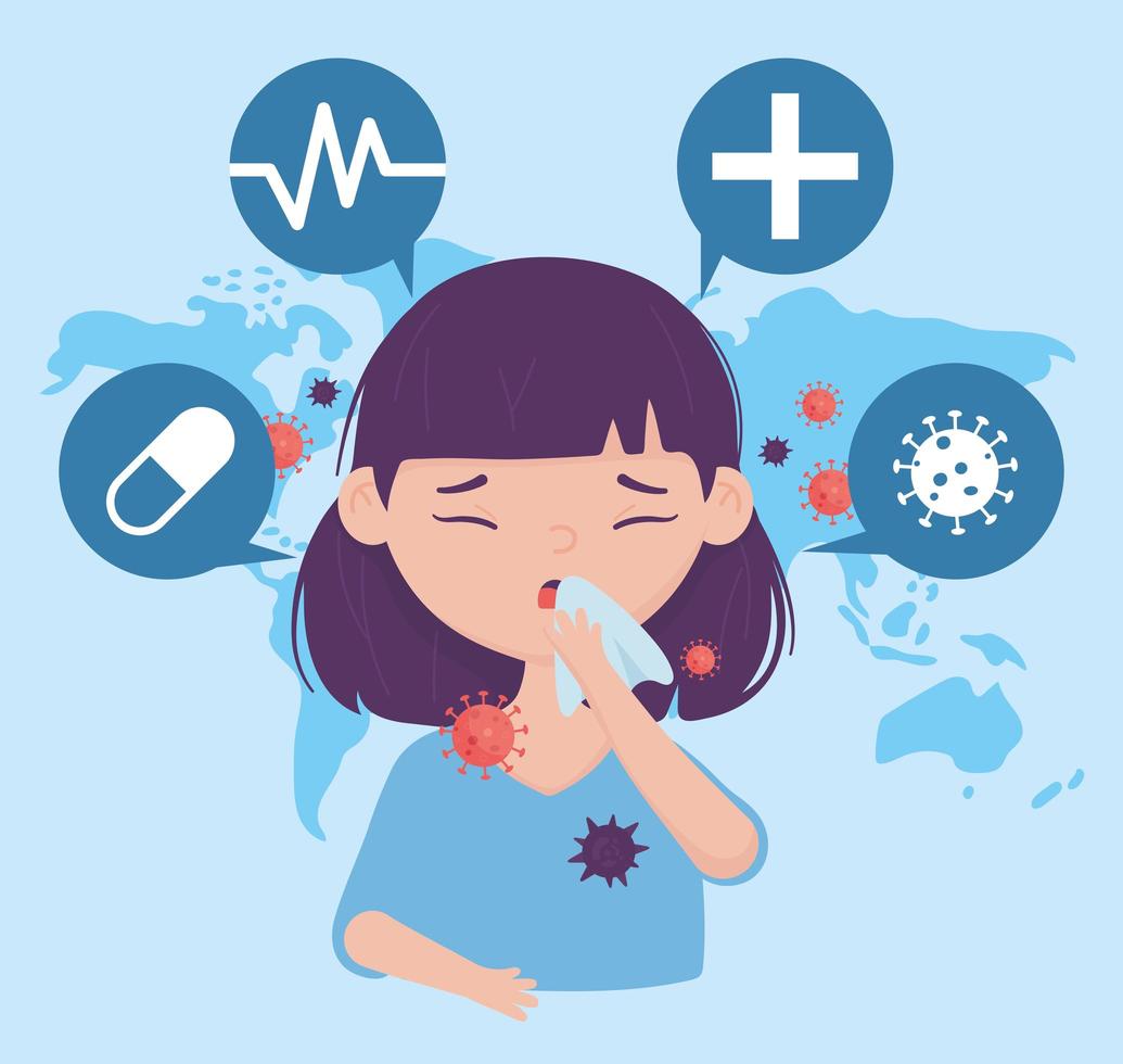 online health, girl with cough with paper vector