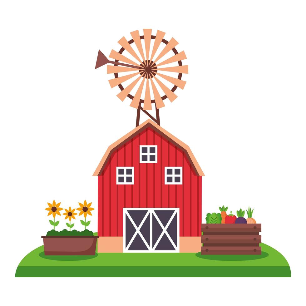 farm building with windmill vector design