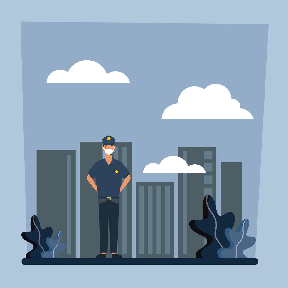 Police man with mask at city vector design