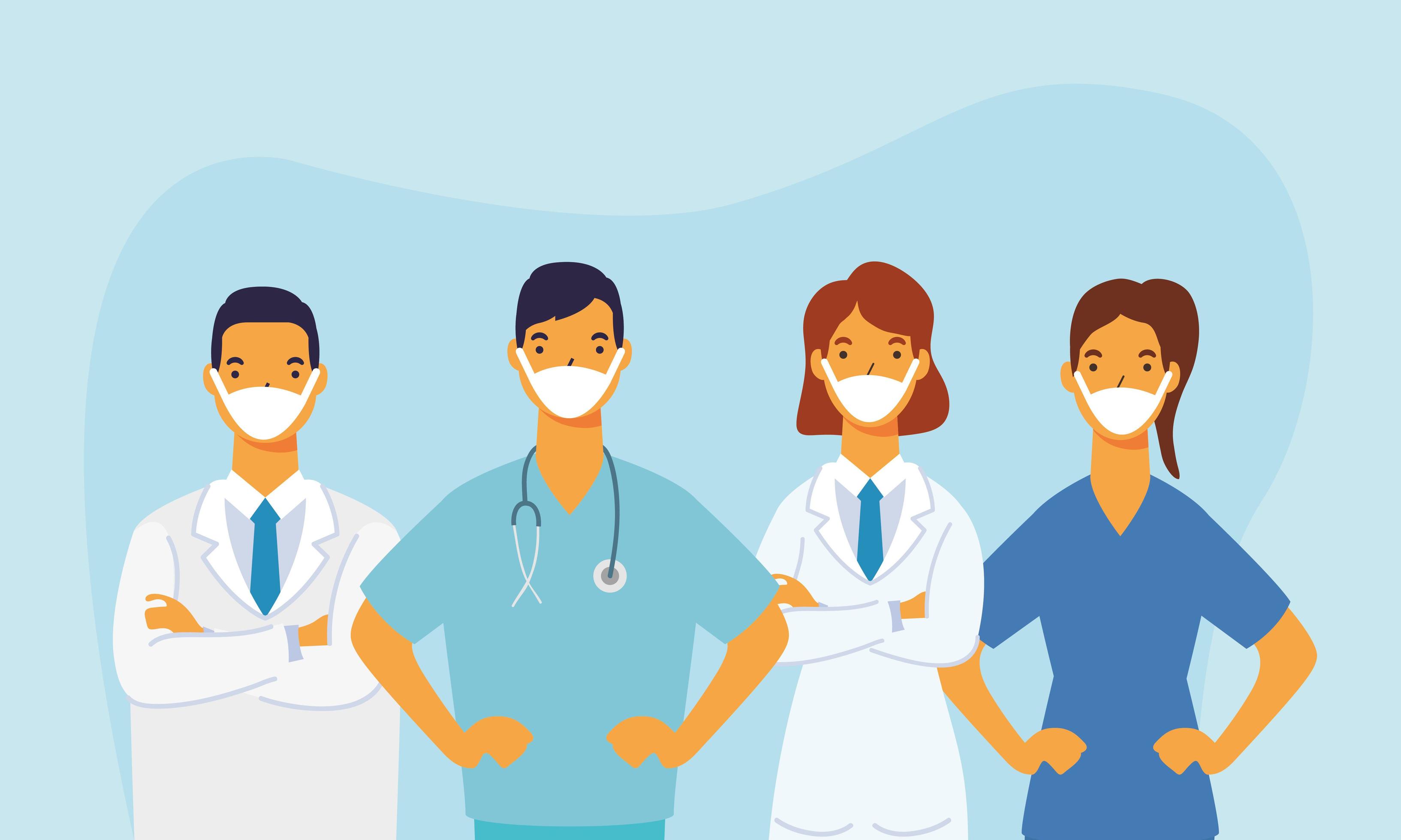 male and female doctors with uniforms and masks vector design 1828789 ...