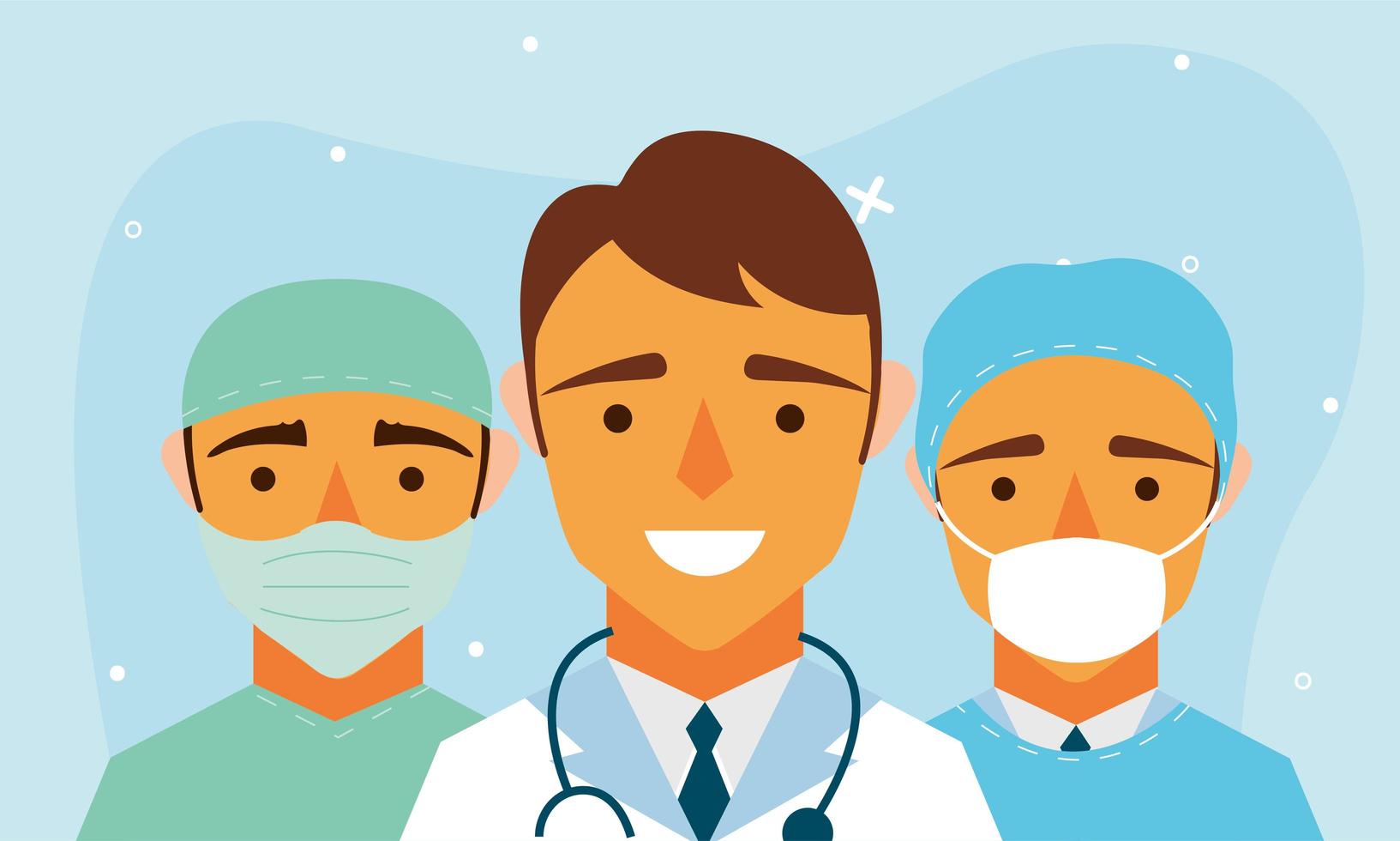 male doctors with uniforms and masks vector design