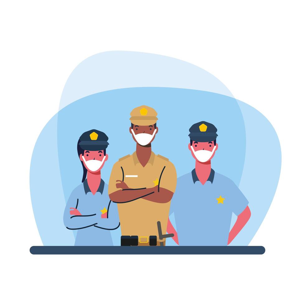 police men and woman with masks vector design