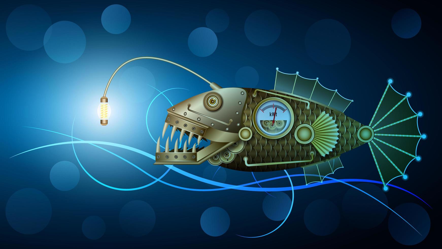 Mechanical Golden Metal Fish Under Water, Steampunk Style vector