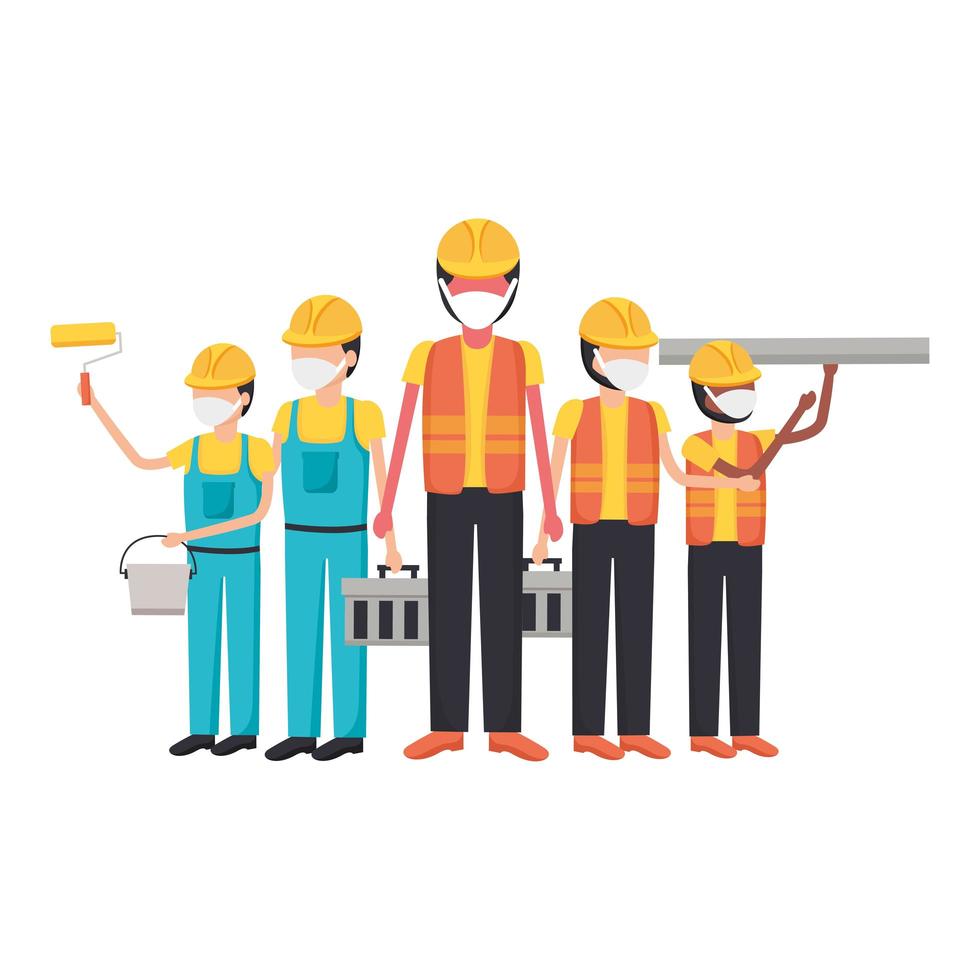 Hombres de la construcción con diseño vectorial de máscaras vector