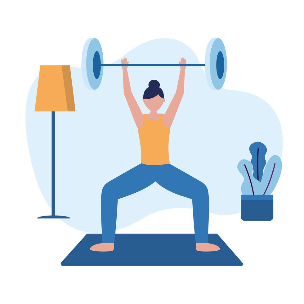 Woman doing exercise with weight at home vector design