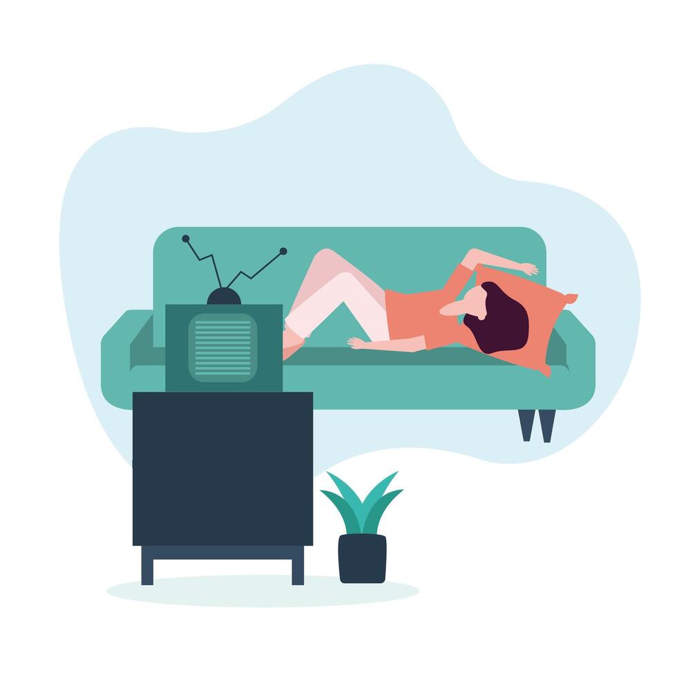 Woman on couch at home vector design