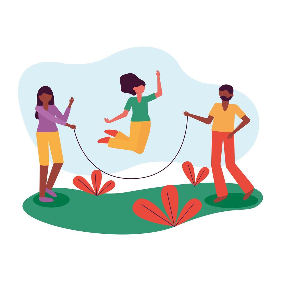 People jumping lasso at garden vector design