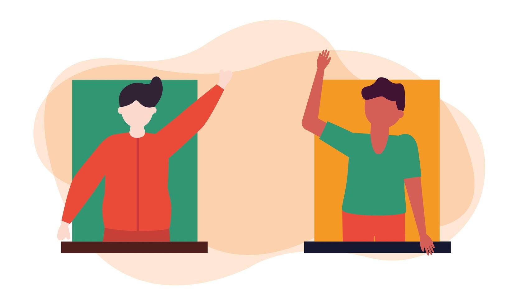 Men avatars at window vector design