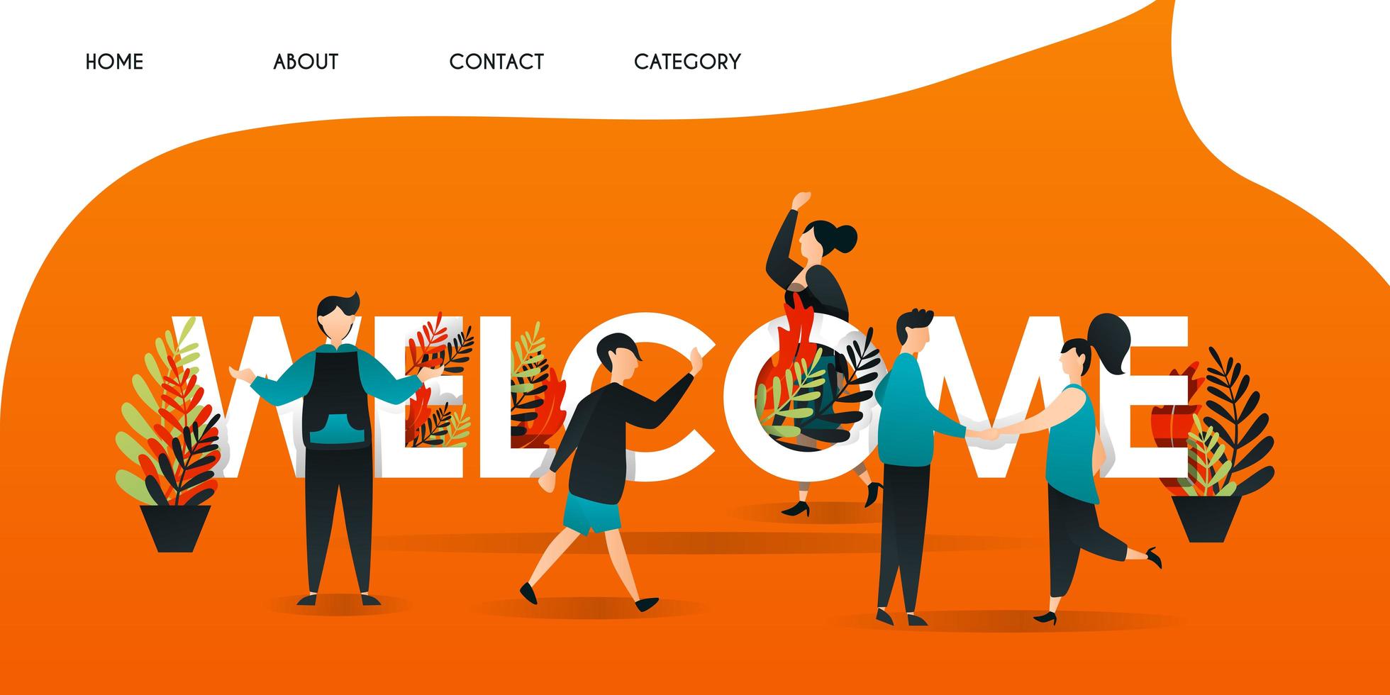 men, women and people who get acquainted with each other in the words WELCOME. the team shook hands to greet and introduce themselves  for web page, banner, presentation, concept Vector illustration