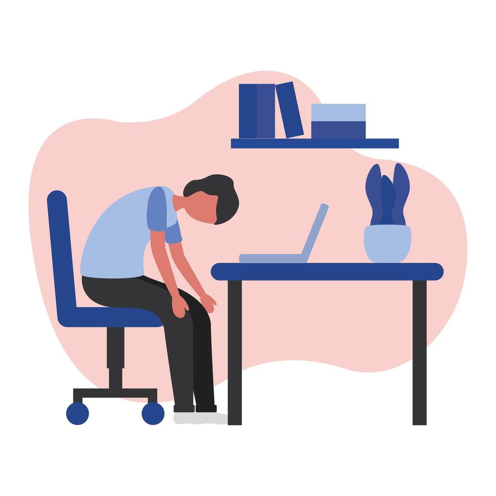 hombre cansado en el diseño de vectores de escritorio