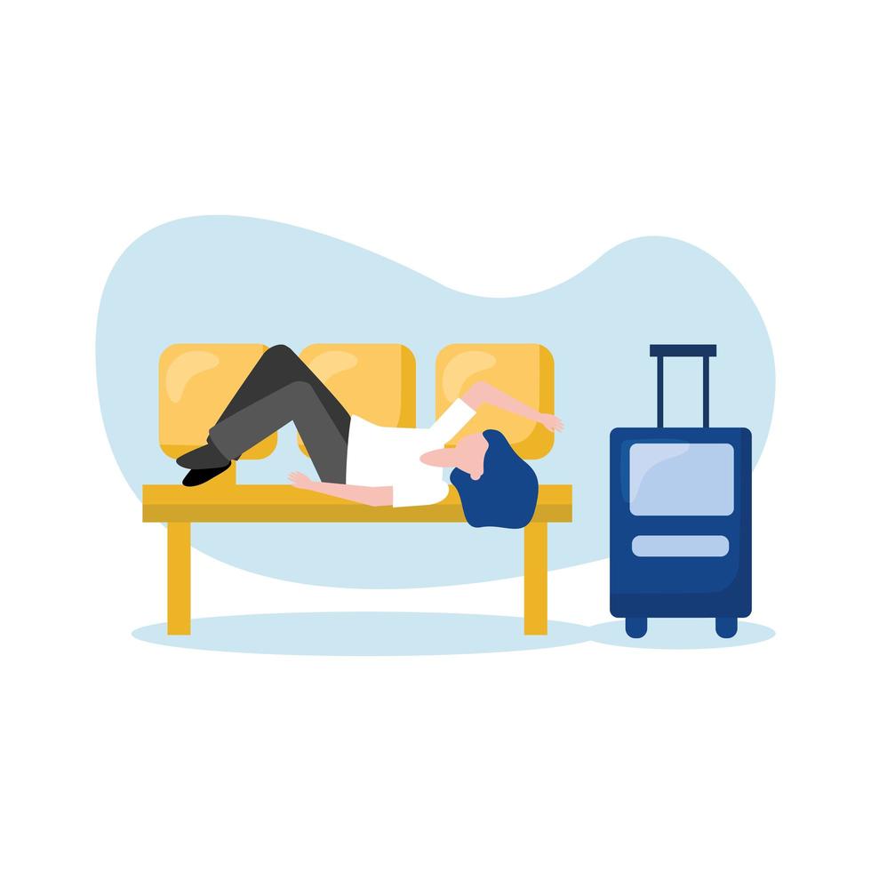 Woman with bag on airport chair vector design