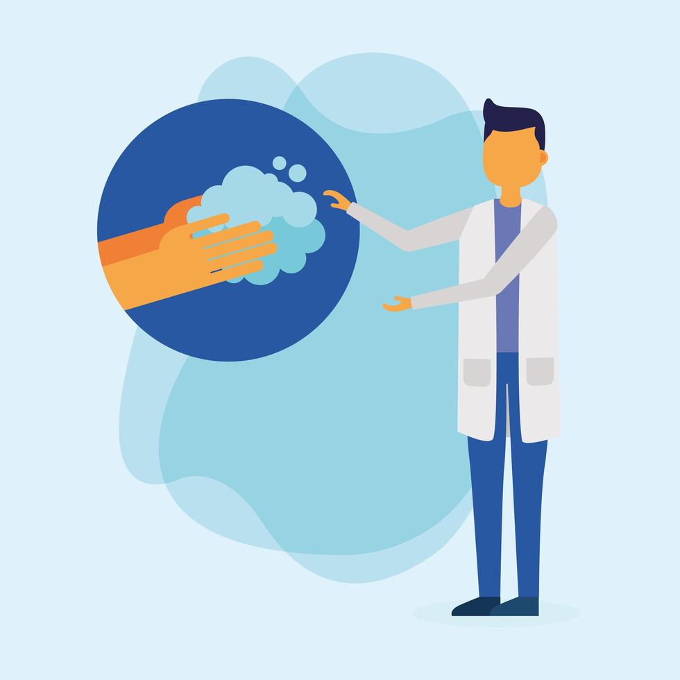 Isolated hands washing and male doctor vector design