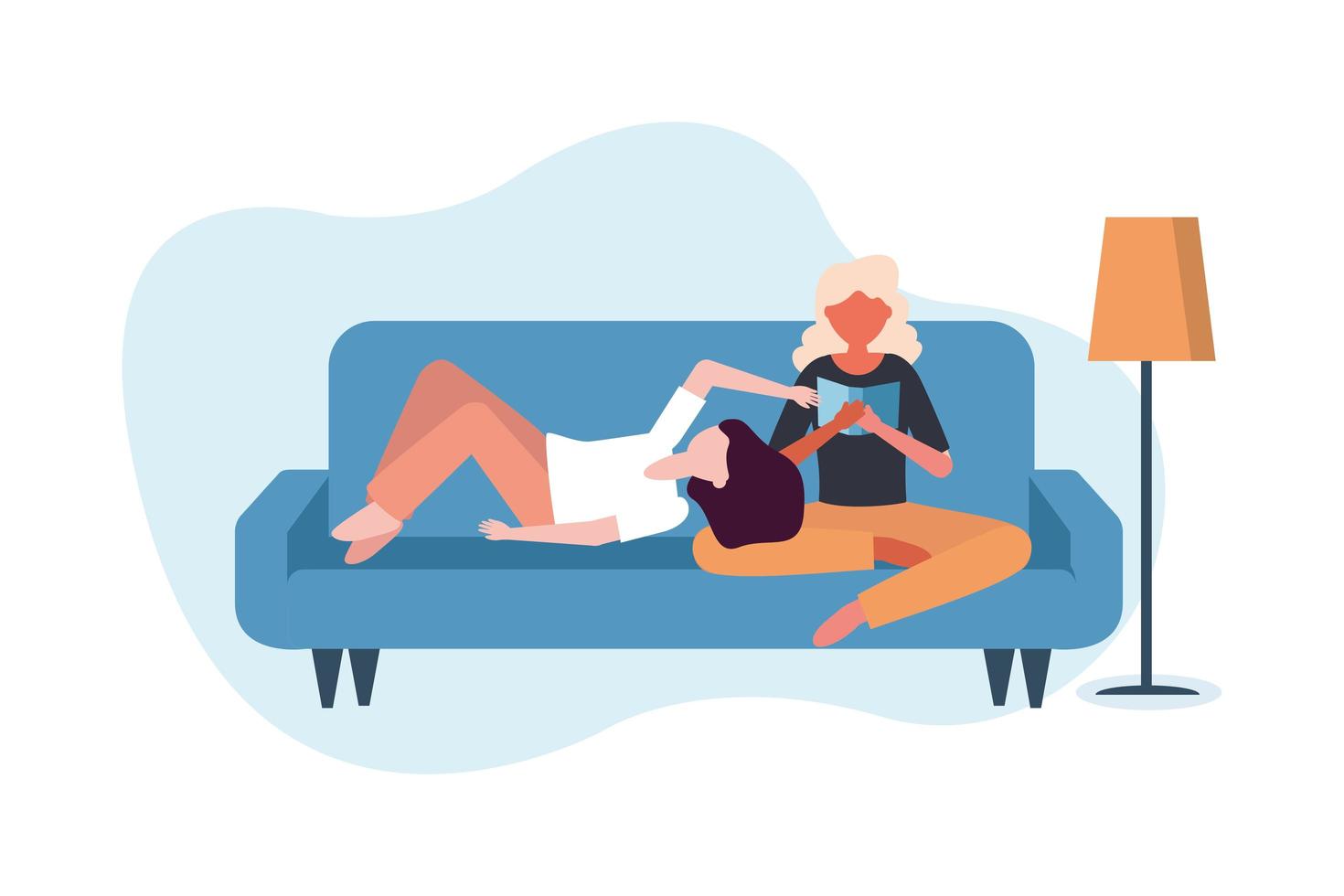 Women and couch at home vector design