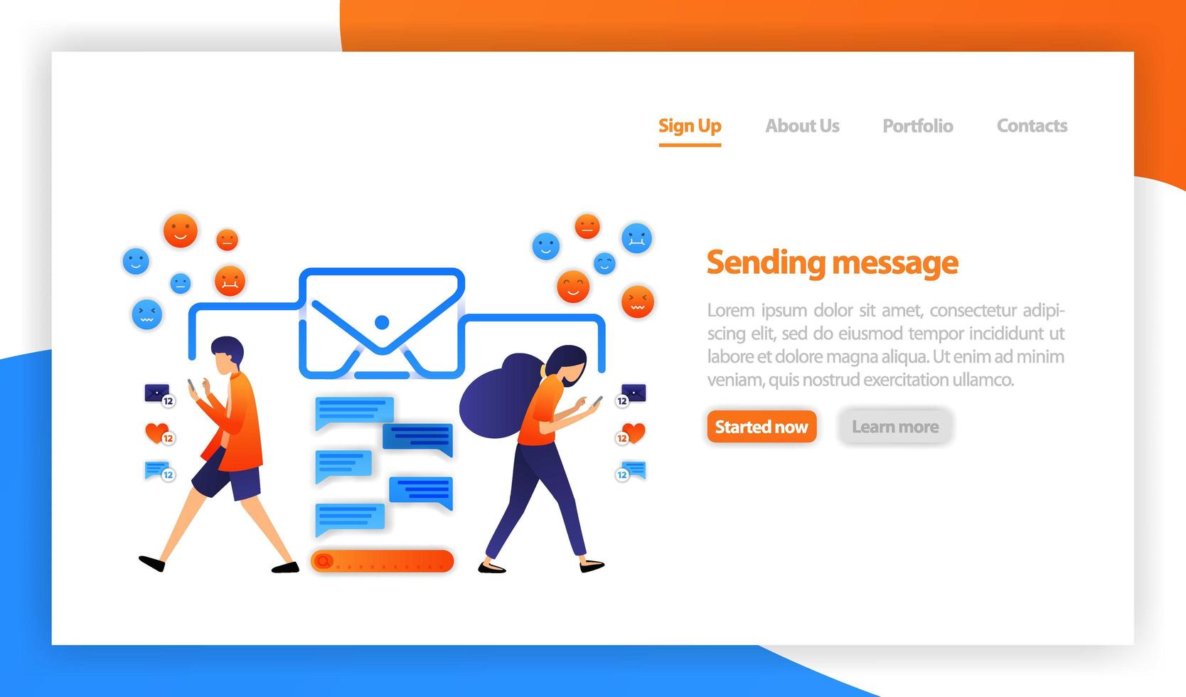 flat vector illustration for web, banner, landing page, mobile. concept of e-mail message. Instant messaging and chatting. online communication. communication via the Internet, social networking,chat