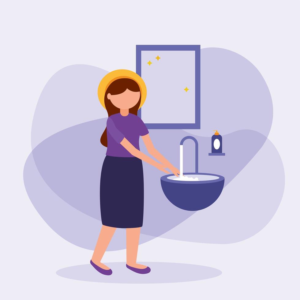 mujer lavándose las manos diseño vectorial vector