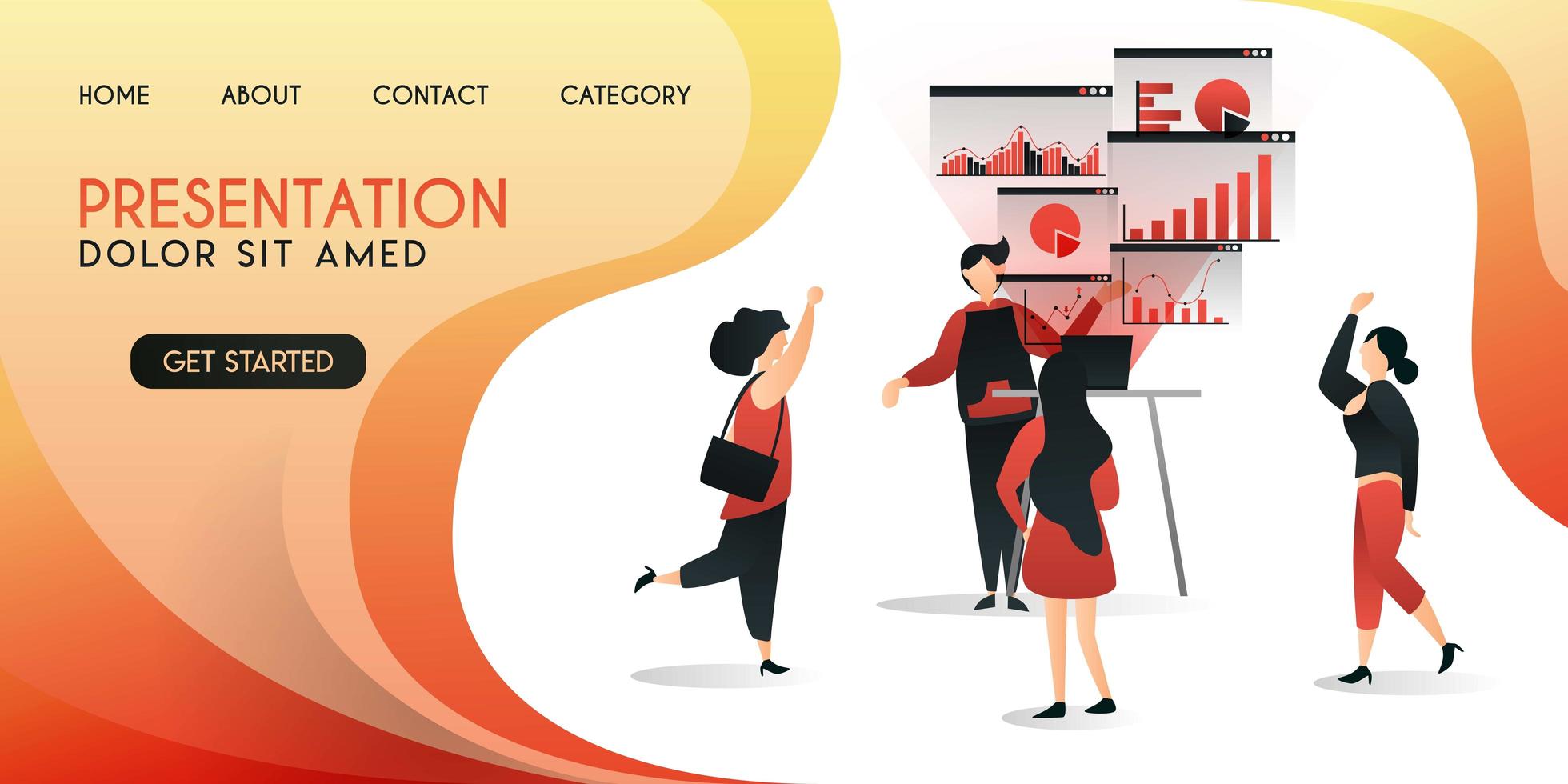 salesmen who are presenting their work to clients utilize the latest technology,vector illustration concept, can be use for presentation, web, banner ui ux, landing page vector