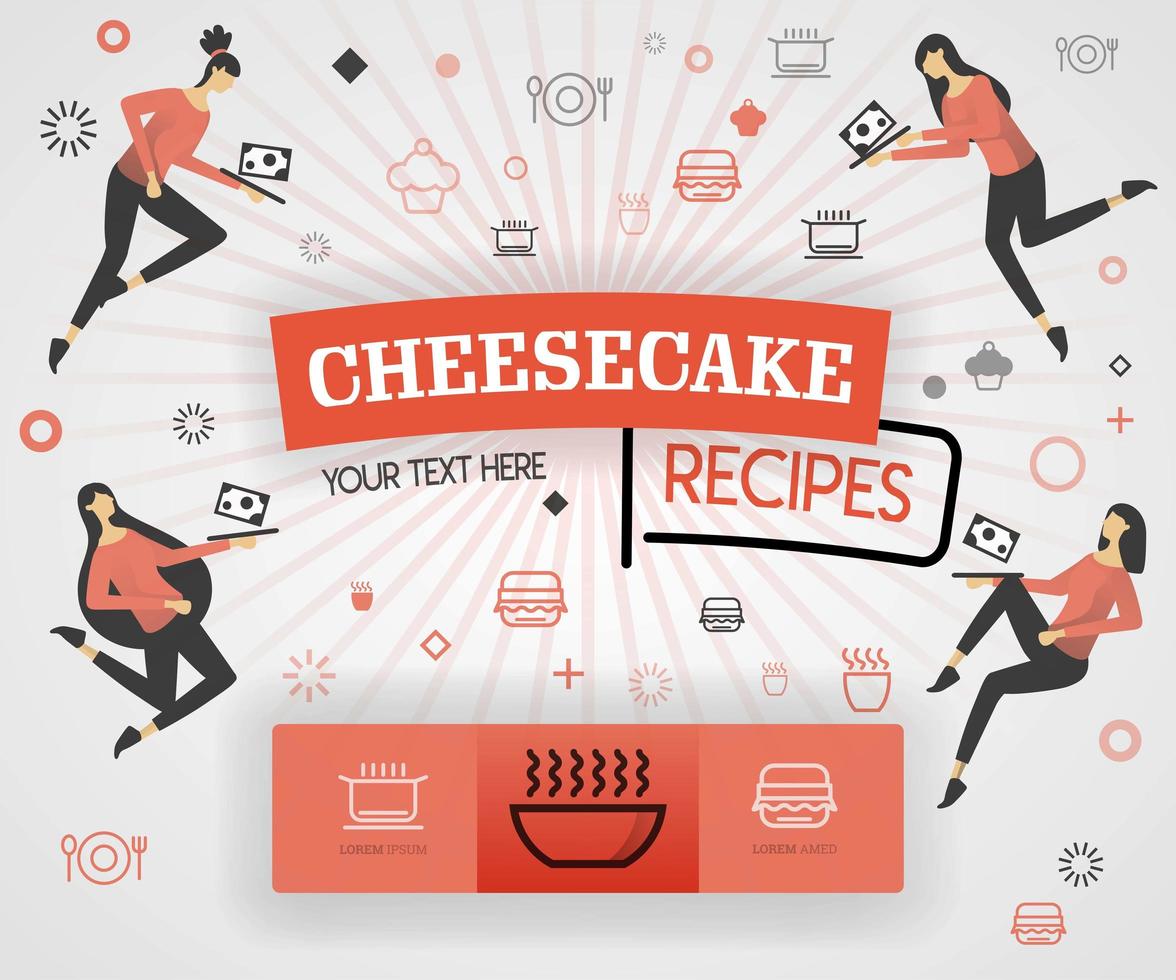 orange vector illustration concept. cheesecake recipes recipes cover book.  healthy cooking recipe and delicious food cover can be for, magazine, cover, banner, cookbook, book. flat cartoon style