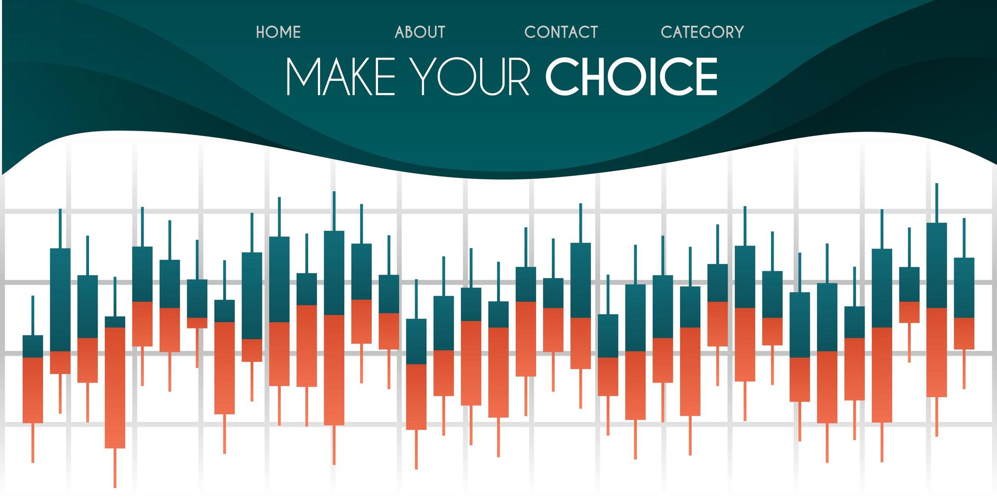 Vector illustration for website. Candlestick chart in financial market with green and white background Forex trading graphic design concept. can be used for poster, web, app, document, presentation