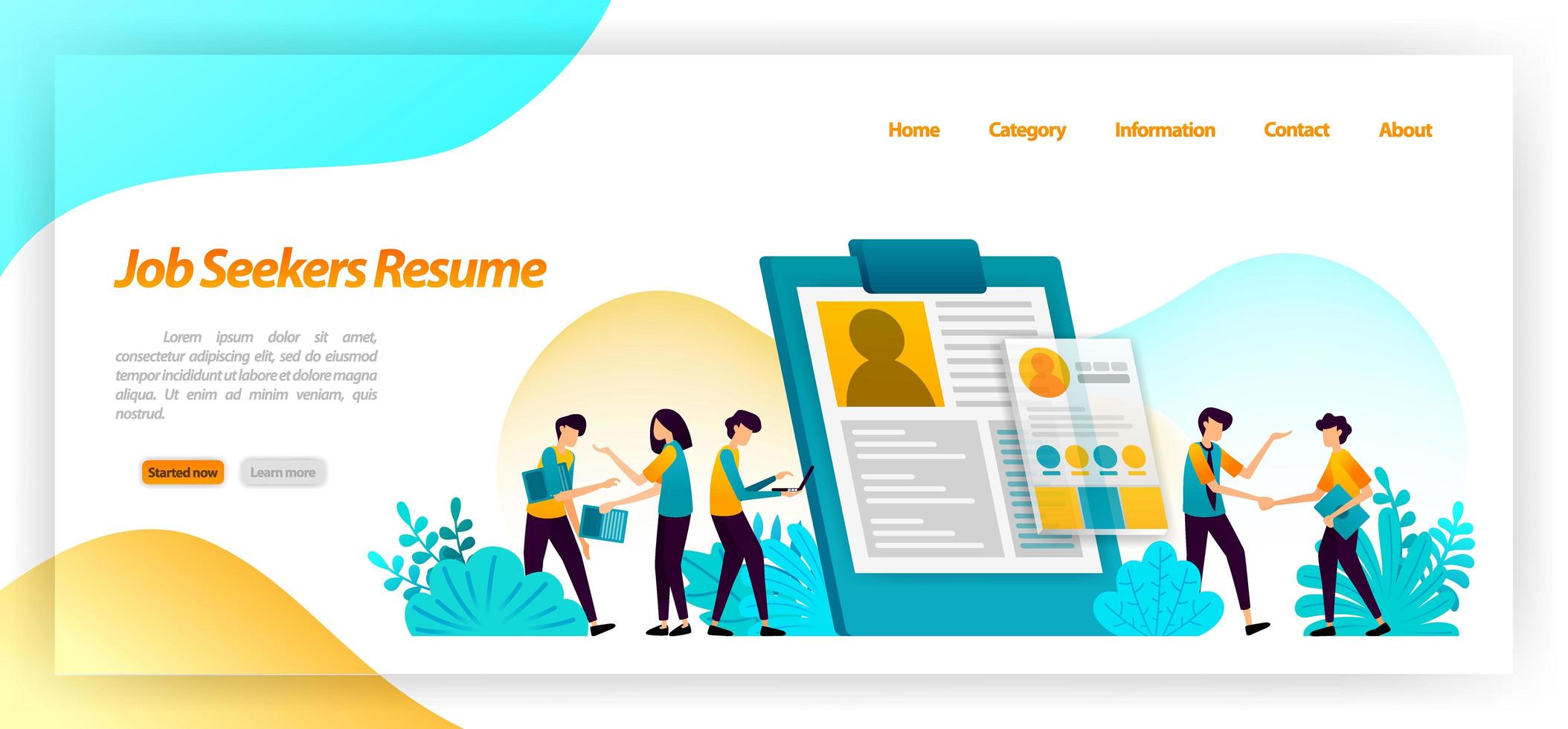 resume job seekers. application form to find workers or employees for company jobs interviews. vector illustration concept for landing page, ui ux, web, mobile app, poster, banner, website, flyer, ads