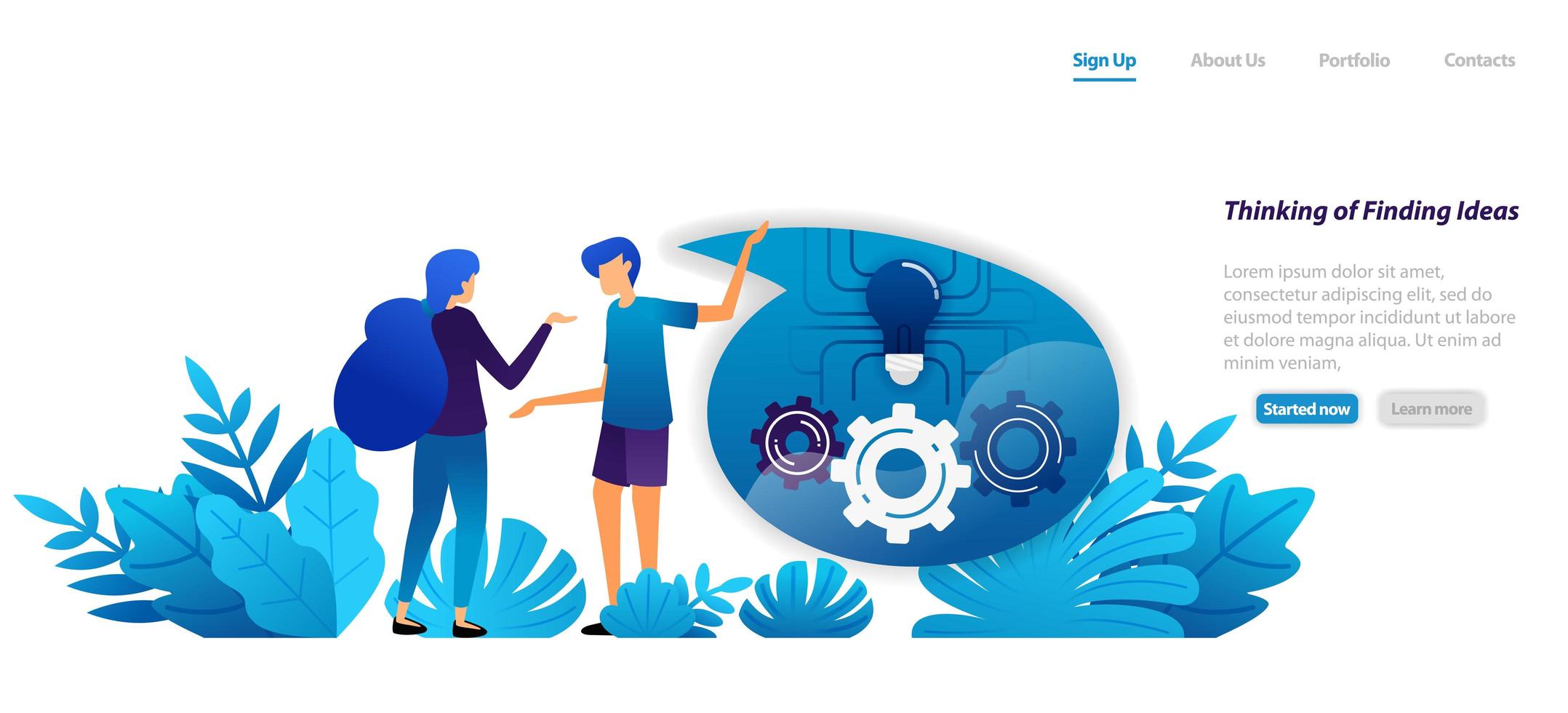 concept of the mechanism of thinking and finding ideas, communication and dialogue for inspiration. flat illustration concept for landing page, web, ui, banner, flyer, poster, template, background vector