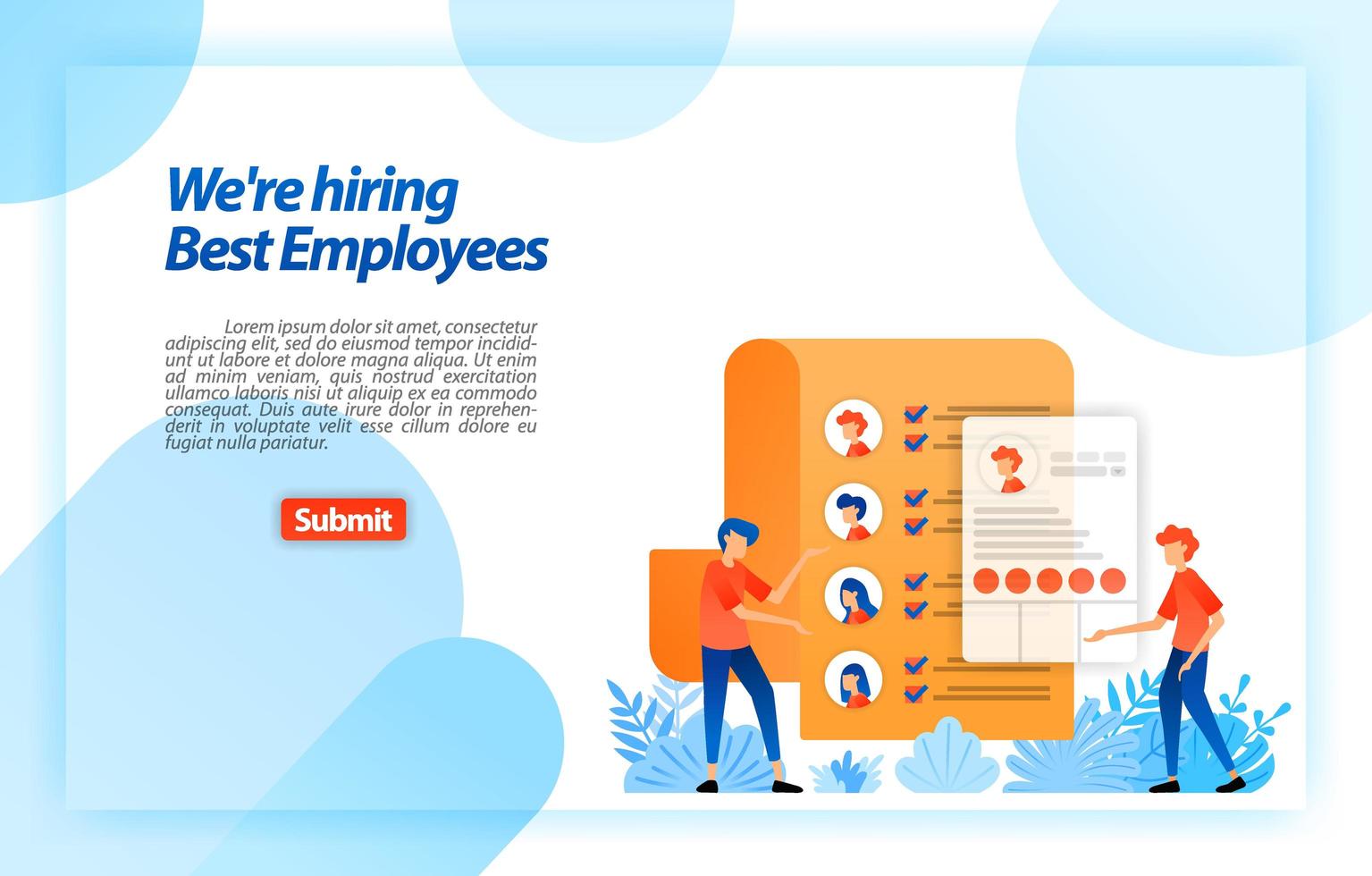 collect worker personal data or job seeker resumes to recruiting best prospective employees. we're hiring. vector illustration concept for landing page, ui ux, web, mobile app, poster,banner,flyer,ads