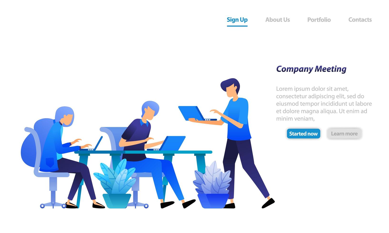 employees gathering to start meeting. discuss company problems to search and find solution. Business vector illustration concept for landing page, web, ui, banner, flyer, poster, template, background