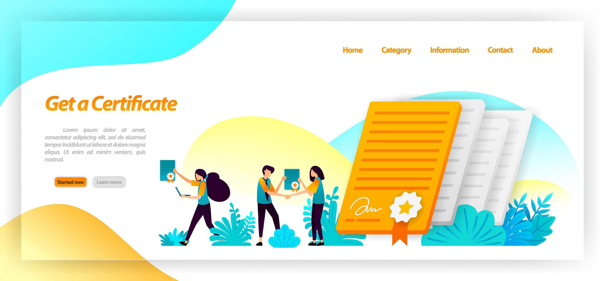 get a certificate for seminar, company, university or achievement of success student or worker in reaching a goal. vector illustration concept for landing page, ui ux, web, mobile app, poster, banner