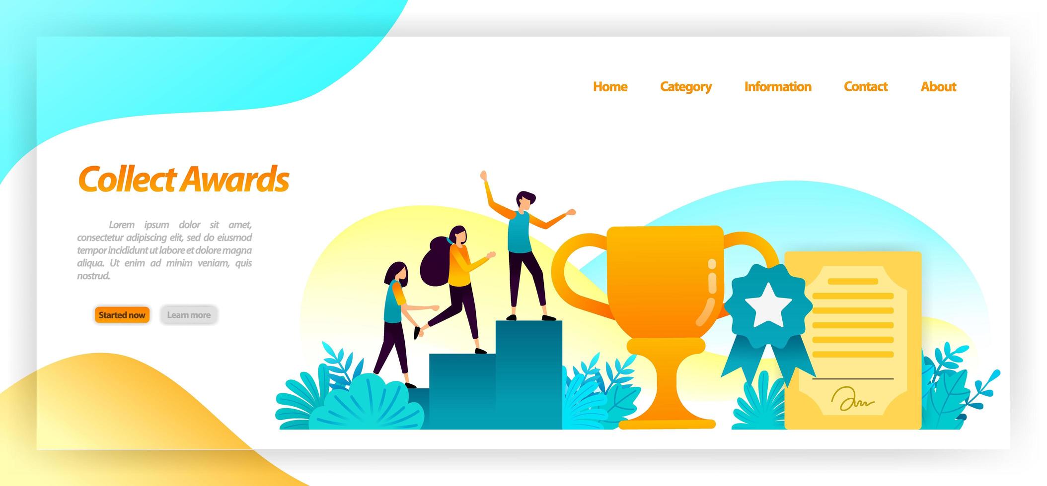 colecciona campeonatos como trofeos certificados y medallas por las mejores victorias y logros en la carrera. concepto de ilustración vectorial para página de destino, ui ux, web, aplicación móvil, cartel, banner, sitio web vector