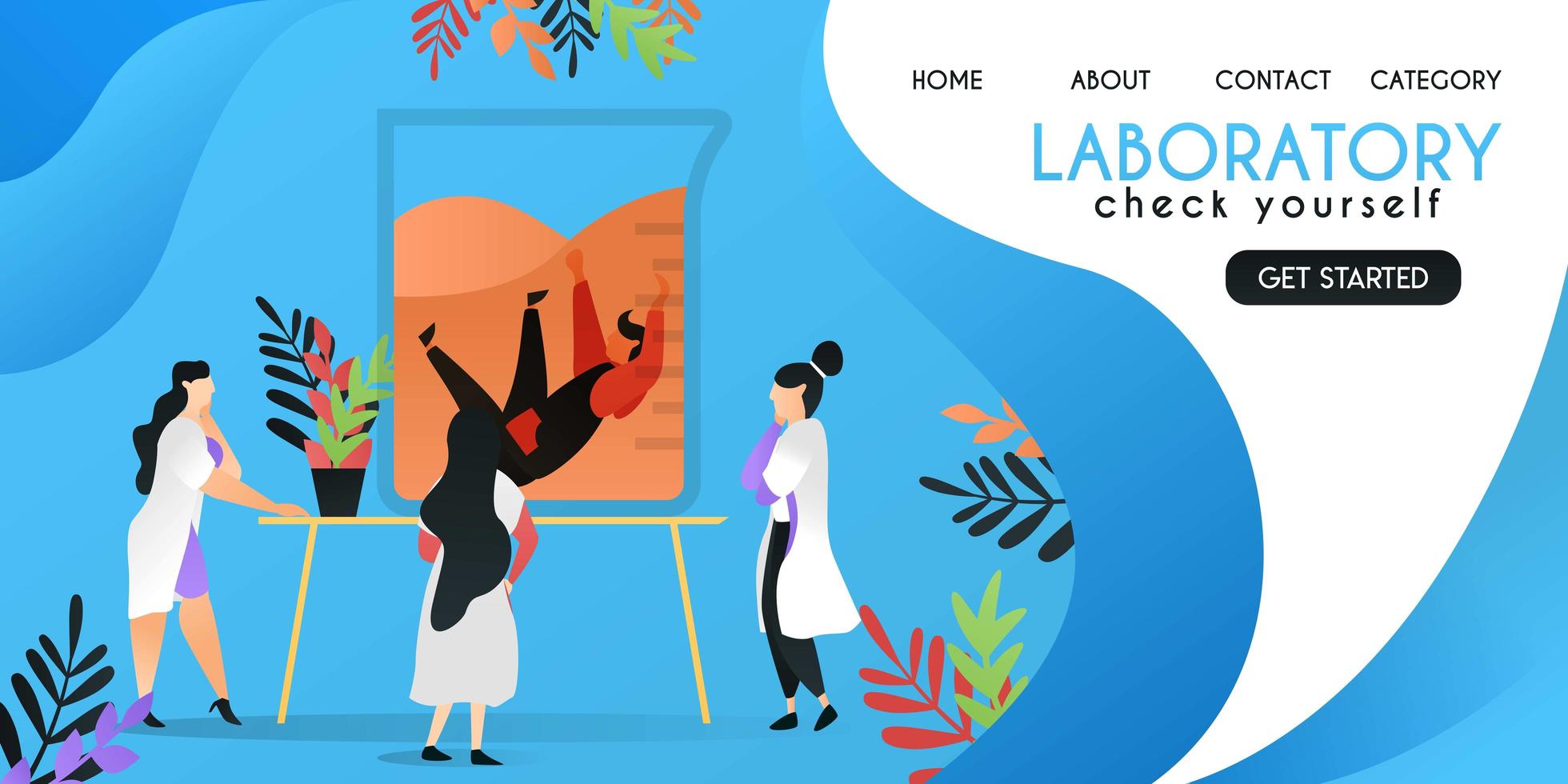 check yourself in laboratory. scientist who was checking a man who drowned in a canister, vector template background isolated, can be use for presentation, web, banner ui ux, landing page