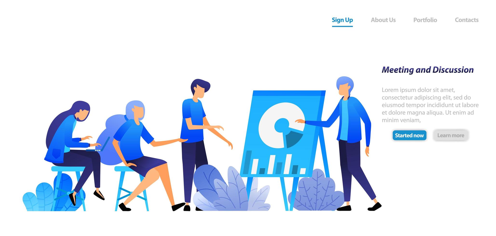 directors and employees are meeting to debate and discuss company issues with data. business seminar. vector illustration concept for landing page, web, ui, banner, flyer, poster, template, background