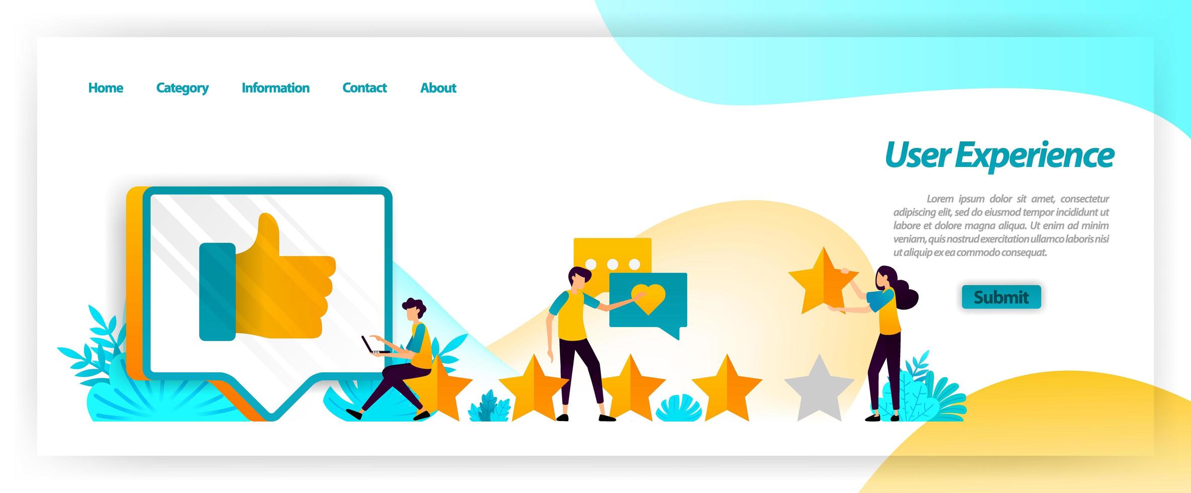 User experience including comments, ratings and reviews is feedback in managing customer satisfaction when using services. vector illustration concept for landing page, ui ux, web, mobile app, poster