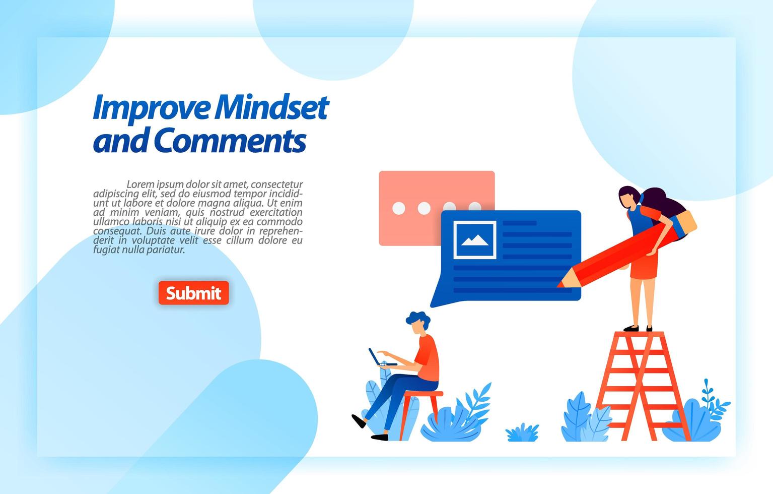 change and improve user's mindset and comments in using service to get better advice, feedback and support from user. vector illustration concept for landing page, ui ux, web, mobile app, poster, ads