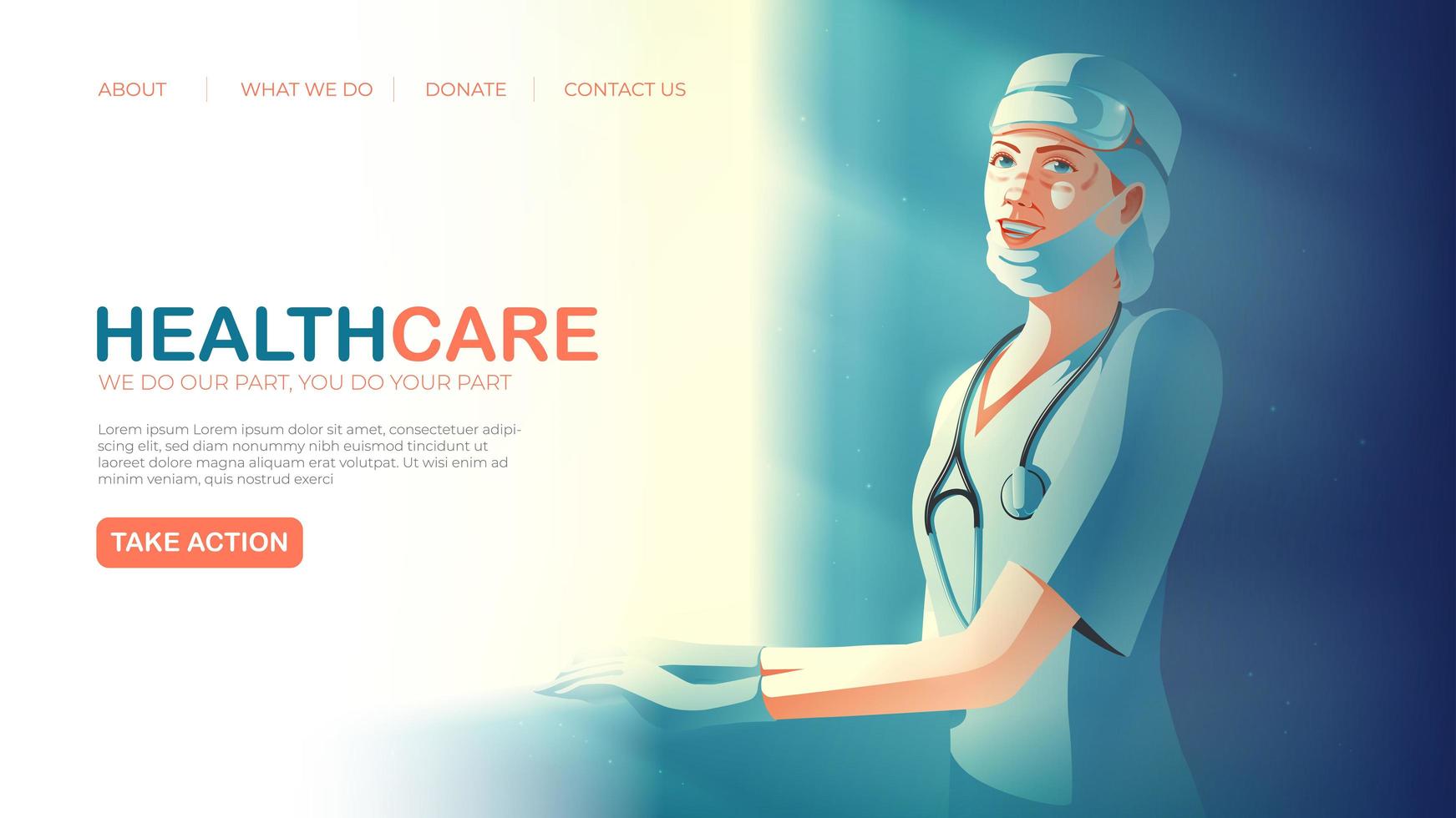 Landing page template of healthcare service featuring nurse vector