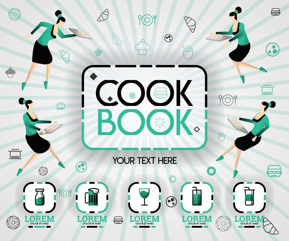 Cooking recipe books cover kitchen design cards Vector Image