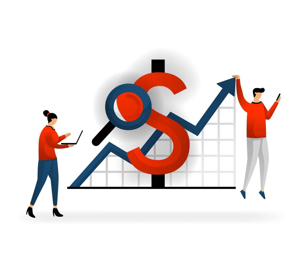 business and promotion of vector illustration. Determine the income received from the keywords purchased, payments on online promotions, marketing using networks. SEO logo .flat character style