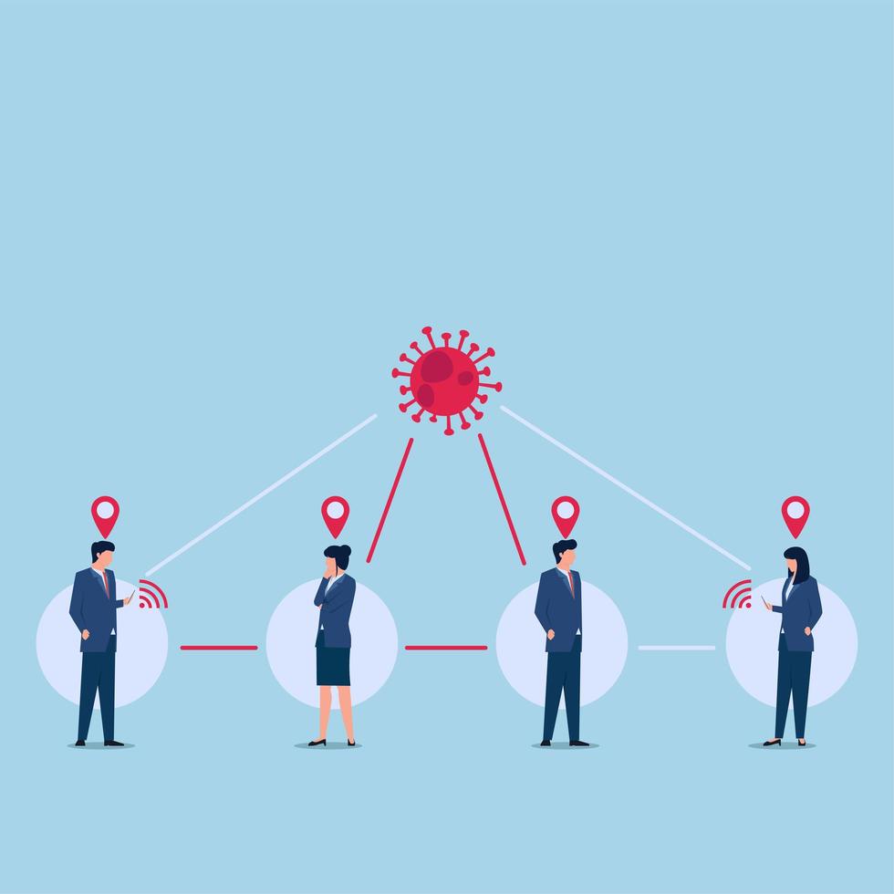 Illustration of tracing location people contact with virus. vector