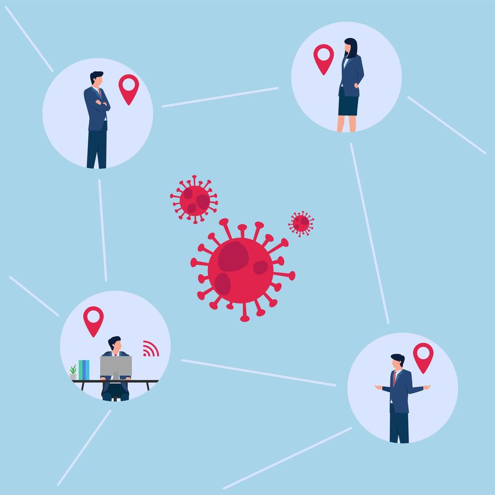 Illustration of tracing location office people contact with virus. vector