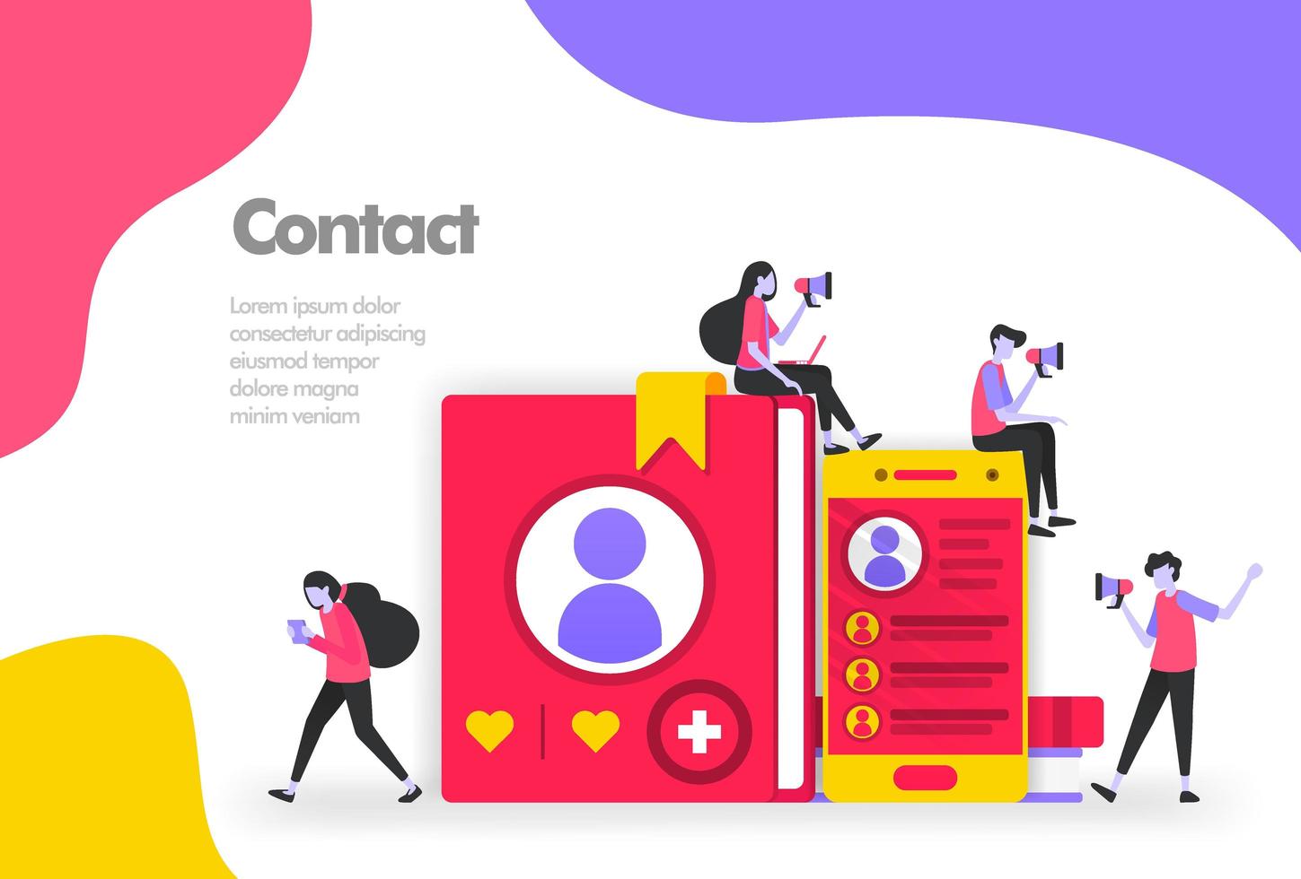 concepto de ilustración de lista de contactos, lista de nombres e información personal. concepto de diseño plano moderno para el sitio web de la página de destino, aplicaciones móviles ui ux, folleto, documento de impresión web. vector eps 10